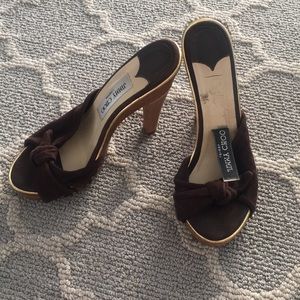 Jimmy Choo Suede and Wood Heels